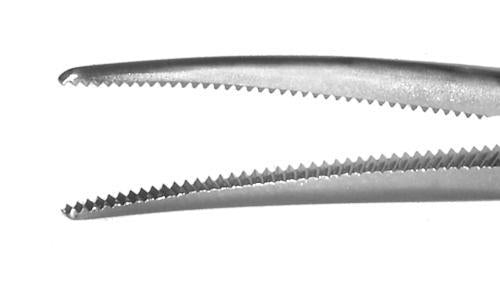 146R 4-121S Hartman Hemostatic Mosquito Forceps, Curved, Serrated Jaws, Length 90 mm, Ring Handle, Stainless Steel