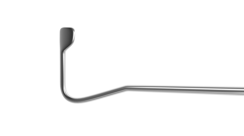 198R 5-0401 Jameson Muscle Hook, 1.50 mm Bulbous Tip, 8.00 mm Flat Hook, Length 128 mm, Flat Titanium Handle