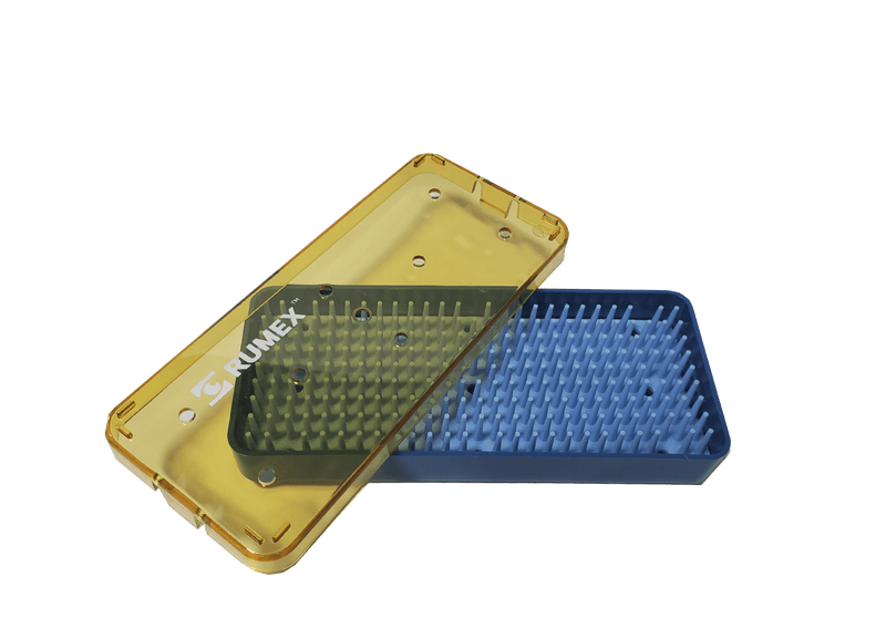 179R 18-308 Plastic Sterilizing Tray with Silicone Finger Mat, Long, 190.5×63.5×19 mm, 7.5×2.5×0.75″