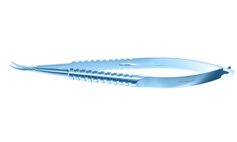 999R 8-090T Barraquer Needle Holder, 12.00 mm Strong Jaws, Curved, with Lock, Long Size, Length 125 mm, Titanium